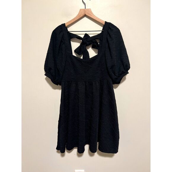 NWT Free People Violet Mini Dress Textured Puff Sleeve Black OB1140618 Medium - Picture 4 of 14